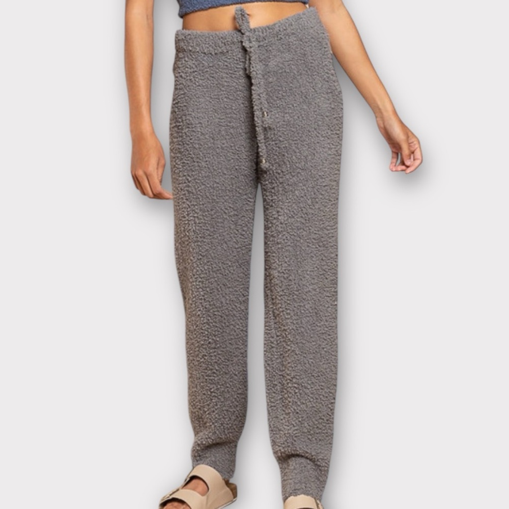 POL Women’s Berber Fleece Lounge Pants Medium Drawstring Grey Cozycore Casual
